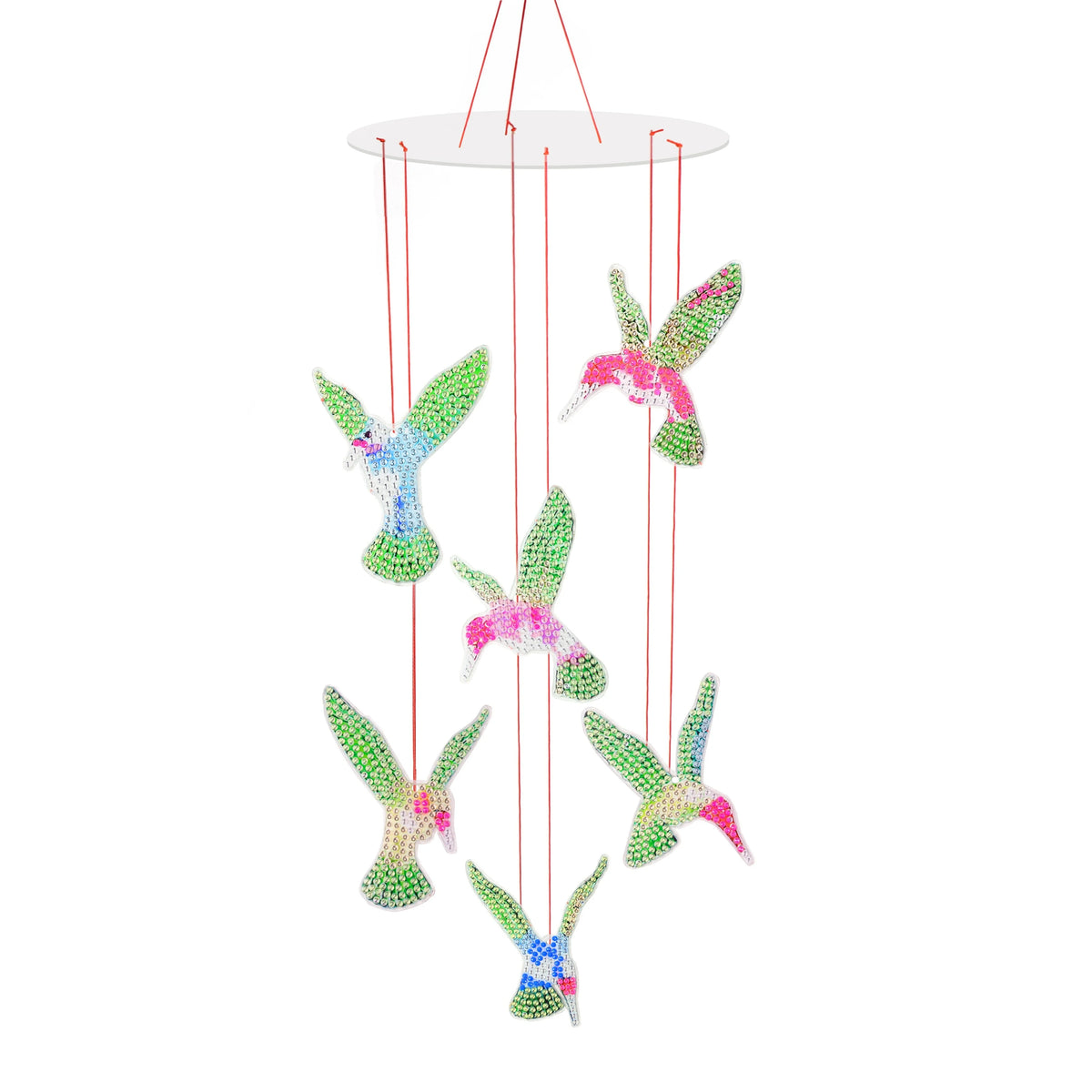 décoration fenêtre mobile oiseaux colibri strass lumineux artisanal vert rose bleu
