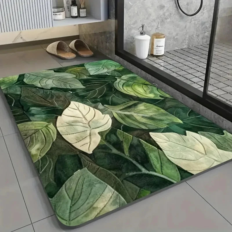 tapis bain moderne feuilles plantes vertes coton antidérapant absorbant eau salle bain machine lavable