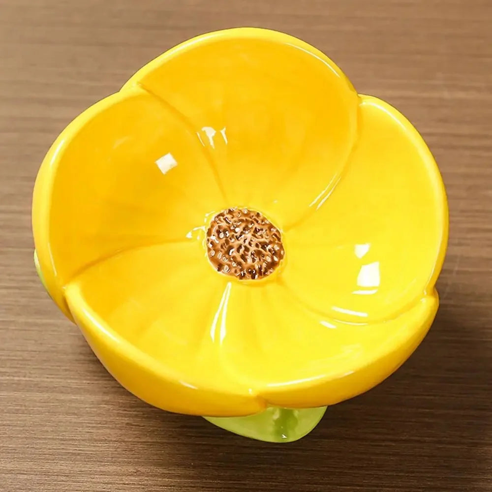 plateau décoratif forme fleur rose verte bijoux montres dimension 8.4cm hauteur 10.7cm largeur floral