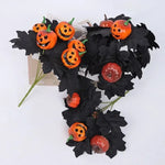 décoration halloween citrouille feuilles noires bouquet artificiel soie vase tableextérieur 32cmbranches