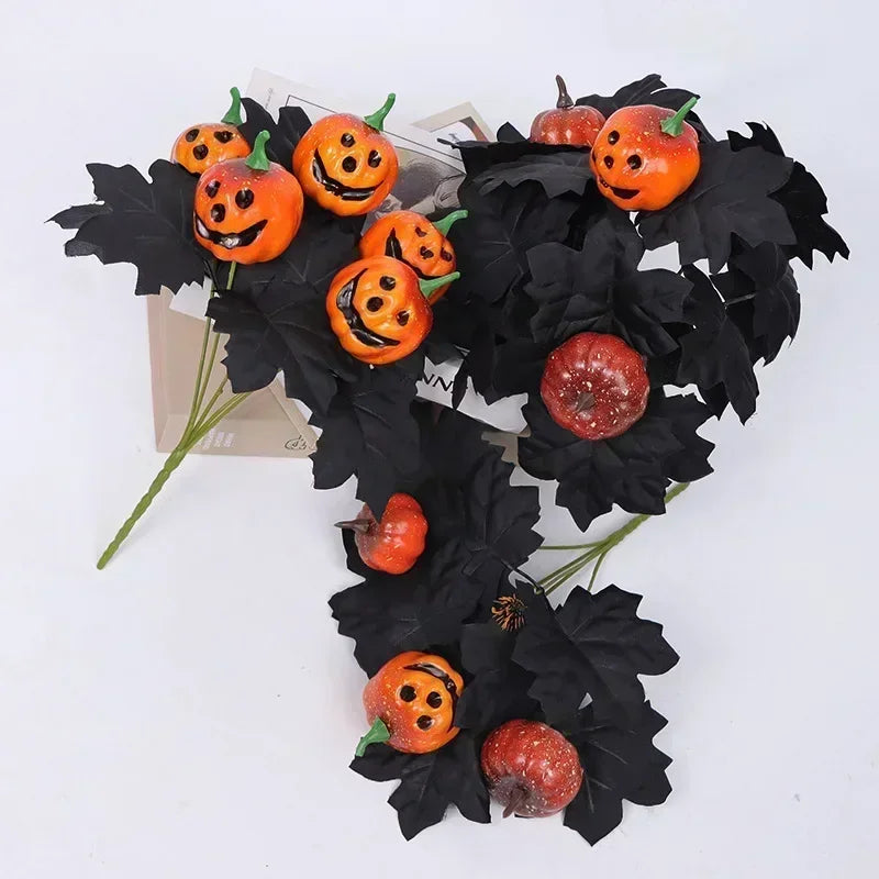 décoration halloween citrouille feuilles noires bouquet artificiel soie vase tableextérieur 32cmbranches