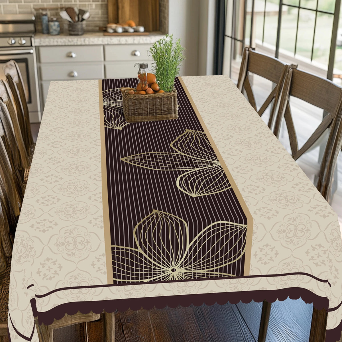 nappe table imperméable fleurs dorées motifs géométriques classique printemps étéextérieur maison