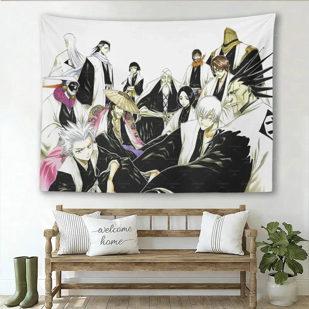 tapisserie anime ichigo kurosaki personnages blanc noir décoration murale polyester rectangle chambre coucher