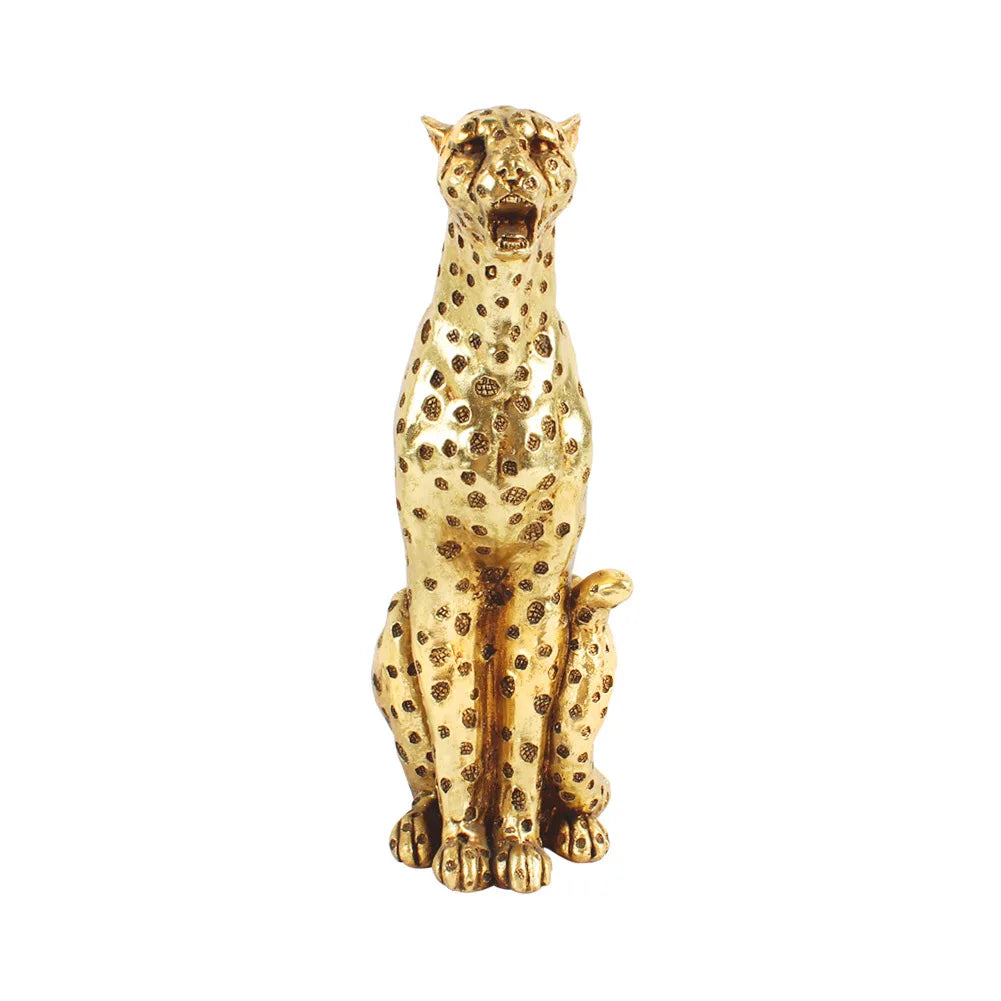 statue décorative léopard or taches texturée résine animalier maison festivescrição
