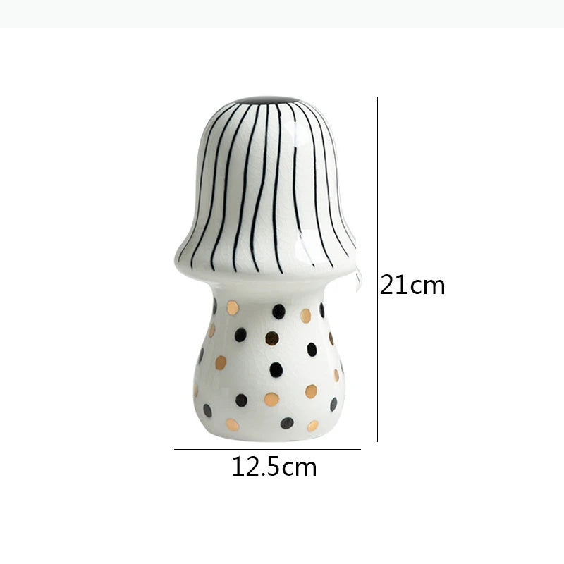 décoration intérieure moderne statue champignon peint rayures pois or blanc noirscrição abstraite contemporaine