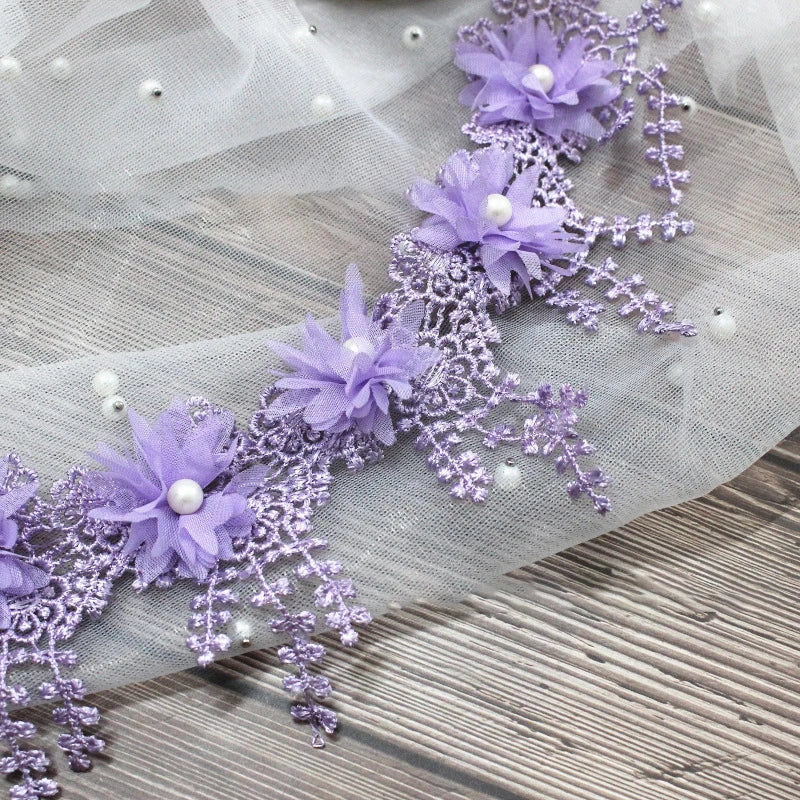 tissu dentelle polyester coton blanc noir rose clair violet fleurs romantique élégant DIY decoration