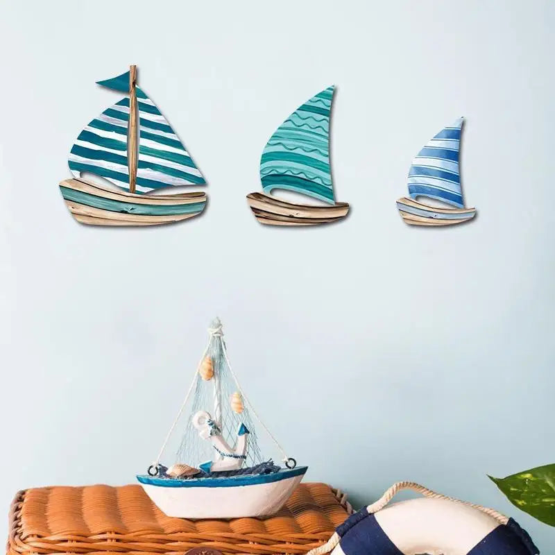 décoration murale nautique poissons voiliers coquillages bois abstrait marine bohème mur waves