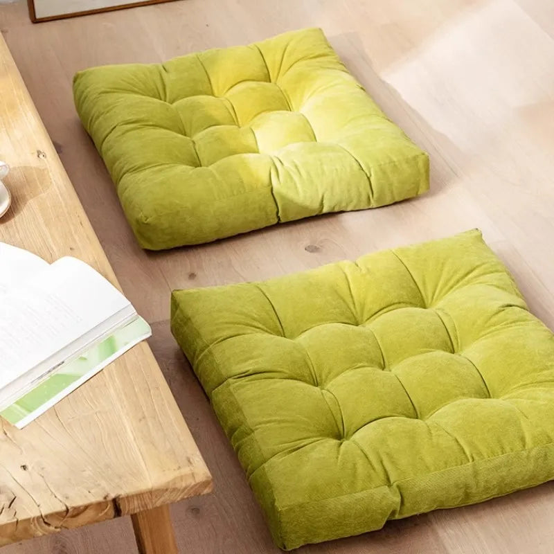 Coussin de sol carré vert velours côtelé grand pouf
