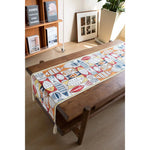 chemin table moderne multicolore motif poissons décoratif tassel blanc polyester coton