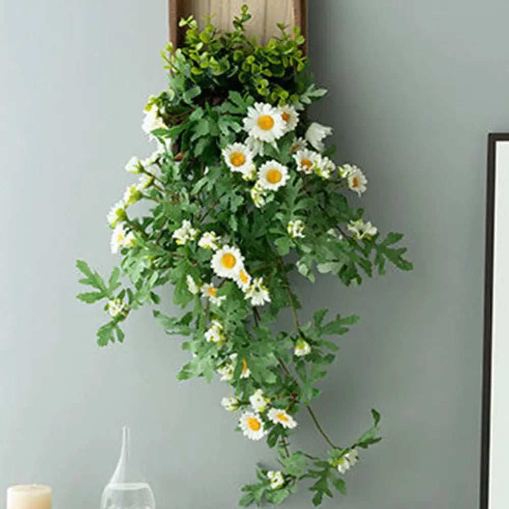 décoration murale plante artificielle suspendue fleurs blanches feuilles vertes crochet mural moderne minimalisteintérieur ambiance