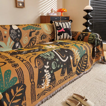 couverture canapé marron motif animalier polyester lavable extérieur intérieur moderne ethnique