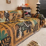 couverture canapé marron motif animalier polyester lavable extérieur intérieur moderne ethnique