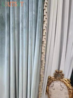 rideau velours bleu clair classique franges beige maison