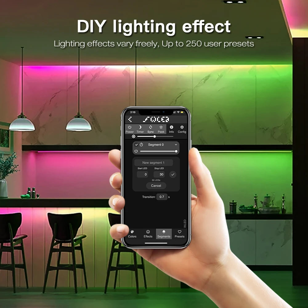 contrôleur led esp32 wled wifi rgbic digital bande lumineuse sensor interrupteur gestes blanc moderne