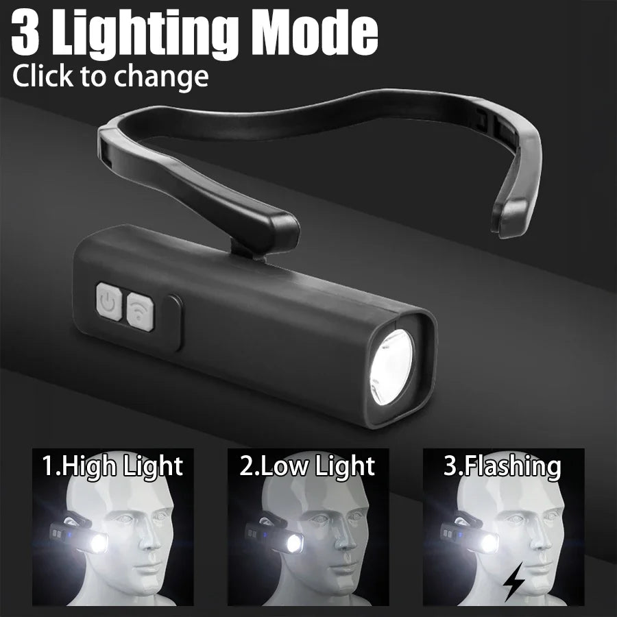 lampe frontale led rechargeable étanche mode moderne bande détachable noir 10w haut moyen bas