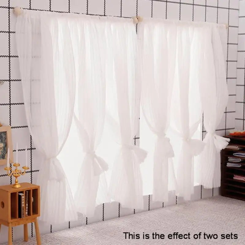 rideaux blancs décoratifs nœuds fins mousseline soie légère chambre salon miniature 12ème