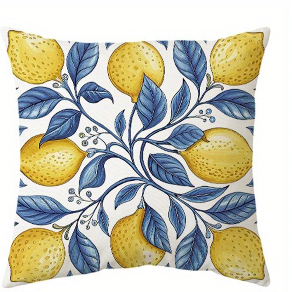 taies d'oreiller décoratives imprimées citrons feuilles bleu moderne maison lit