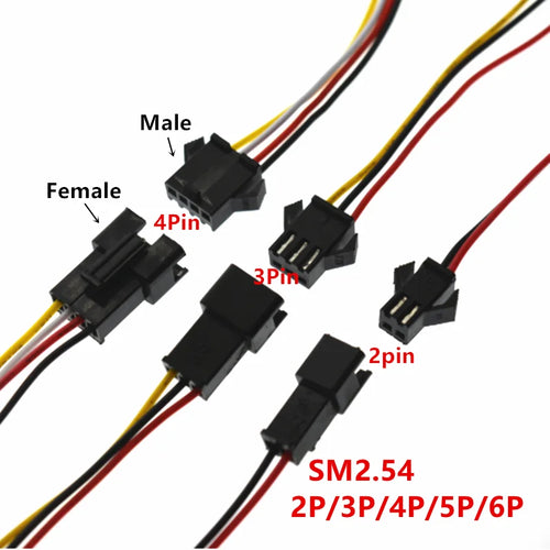 connecteurs electrique noir plat 2p 3p 4p prise jst sm adaptateur led filaire paire