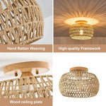 lampe moderne rustique rotin tressé naturel noir fixée sans ampoule