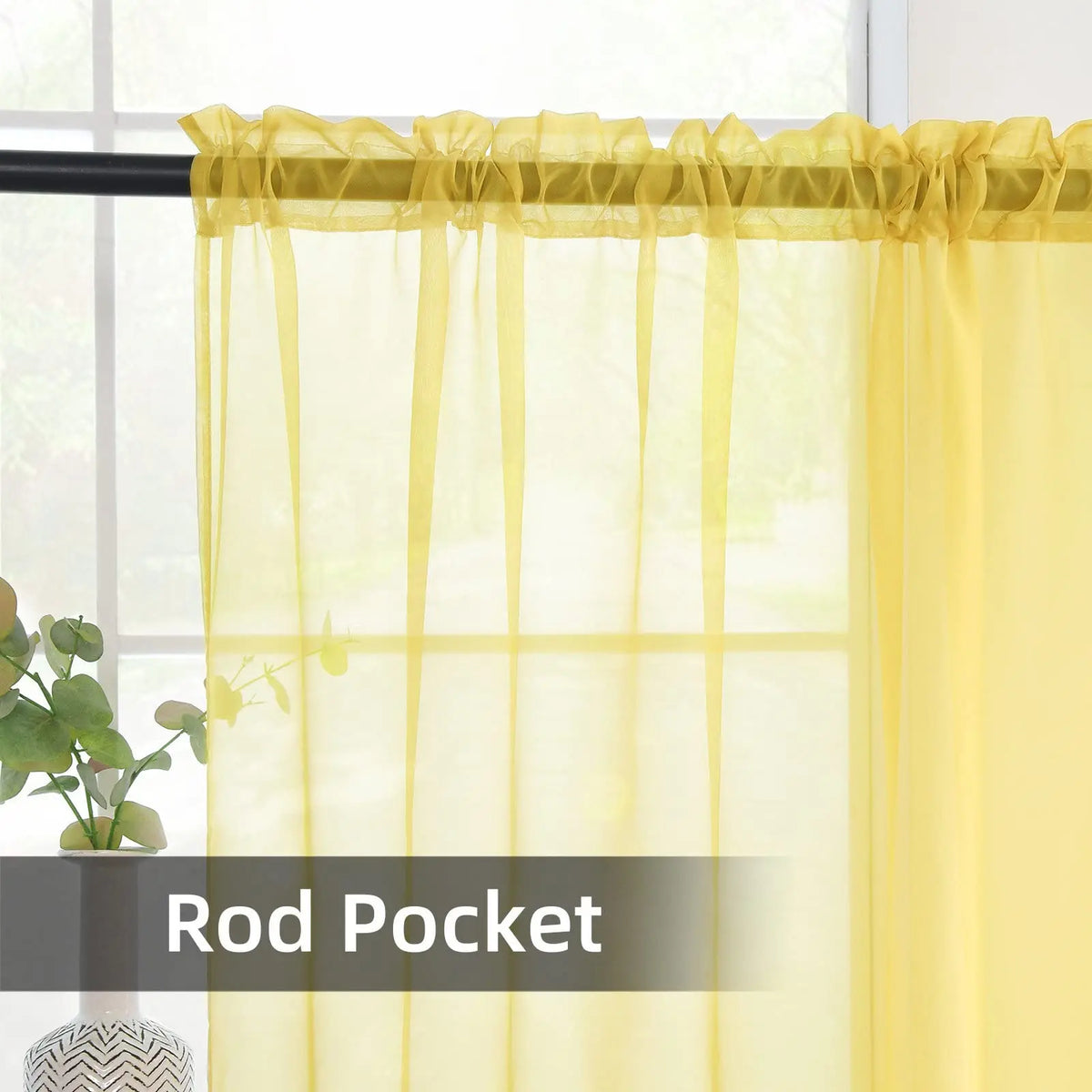 rideau jaune tulle moderne fenêtre translucent épuré poche tringle