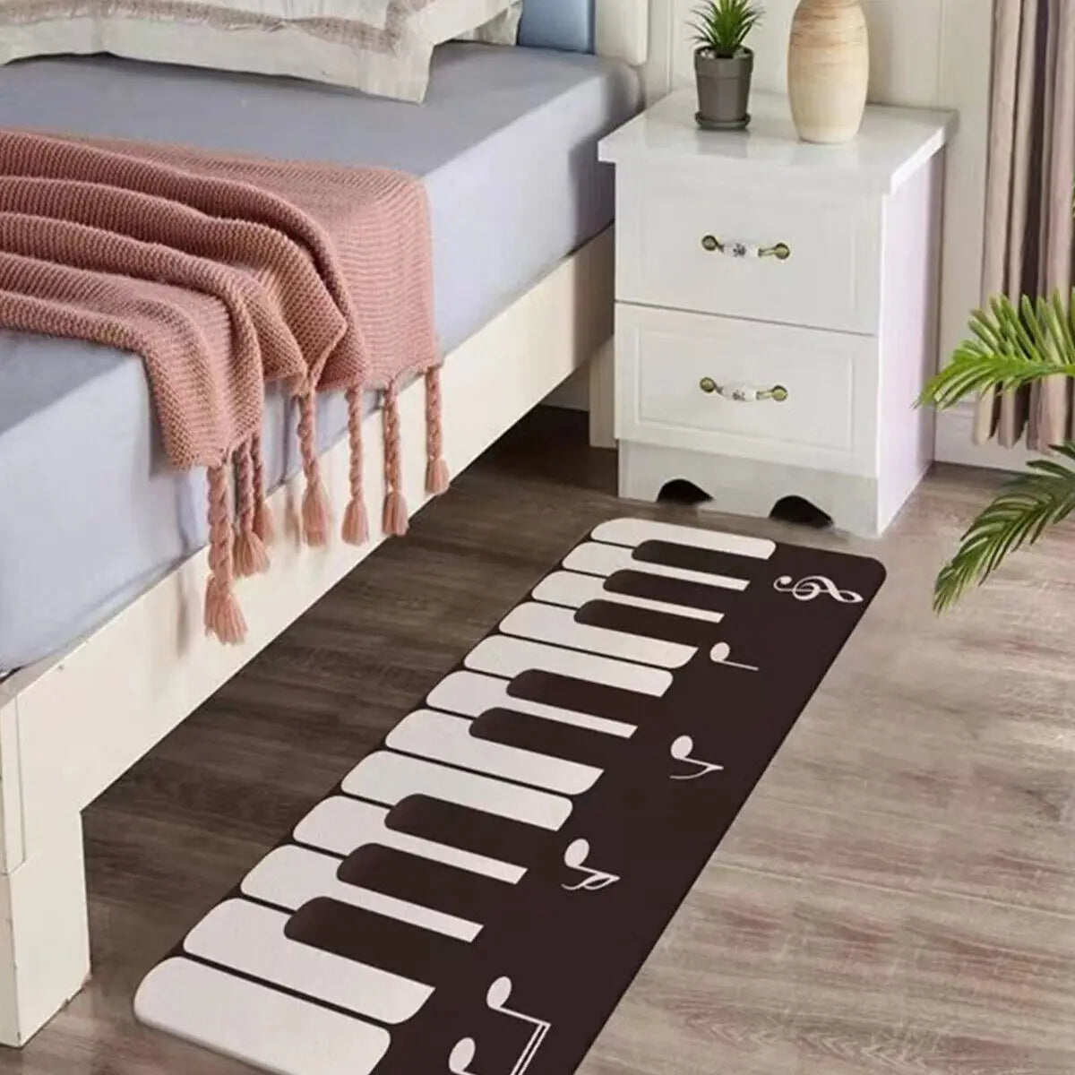 tapis noir blanc piano notes géométrique moderne chambre anti dérapant polyester 40x60 45x120 50x80