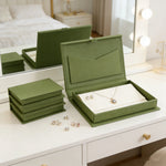 boîtes bijoux réutilisables velours opaques vert olive blanc classiques