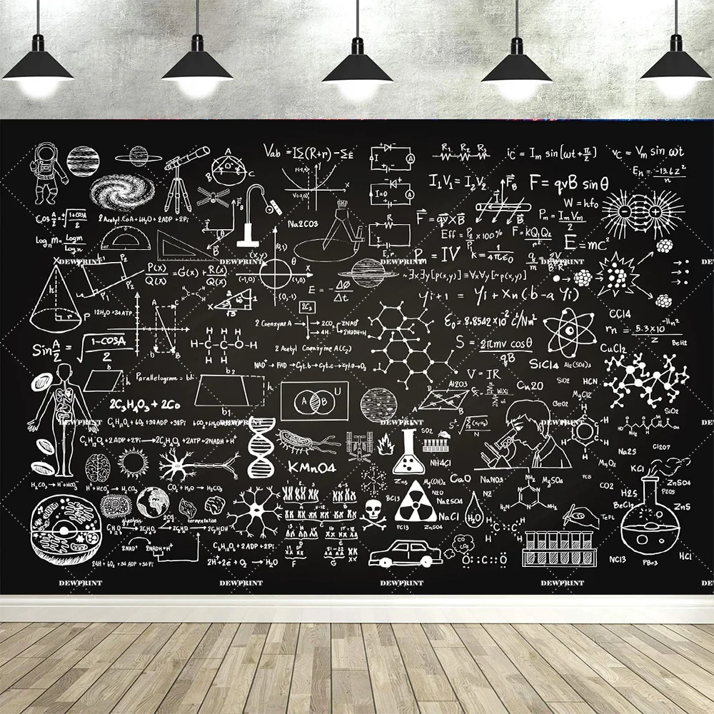 toile fond scientifique illustrations mathématiques chimie géométrie physique noire polyester grande taille