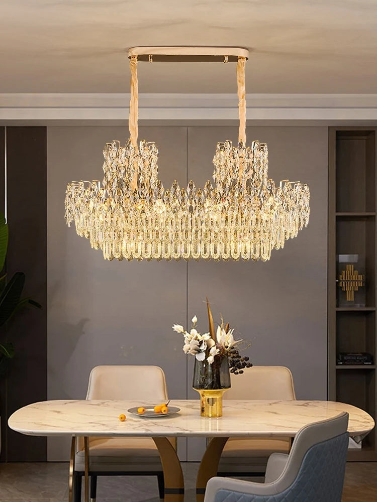 lustre led cristal transparent doré crochets classique salon chambre cuisine