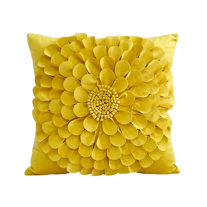 coussin velours moderne motif fleurs relief jaune gris rose blanc décoration intérieure sofa chaise