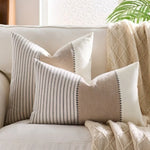 Coussins décoratifs rustiques rayés lin coton beige blanc rose bleu marine adhésifs