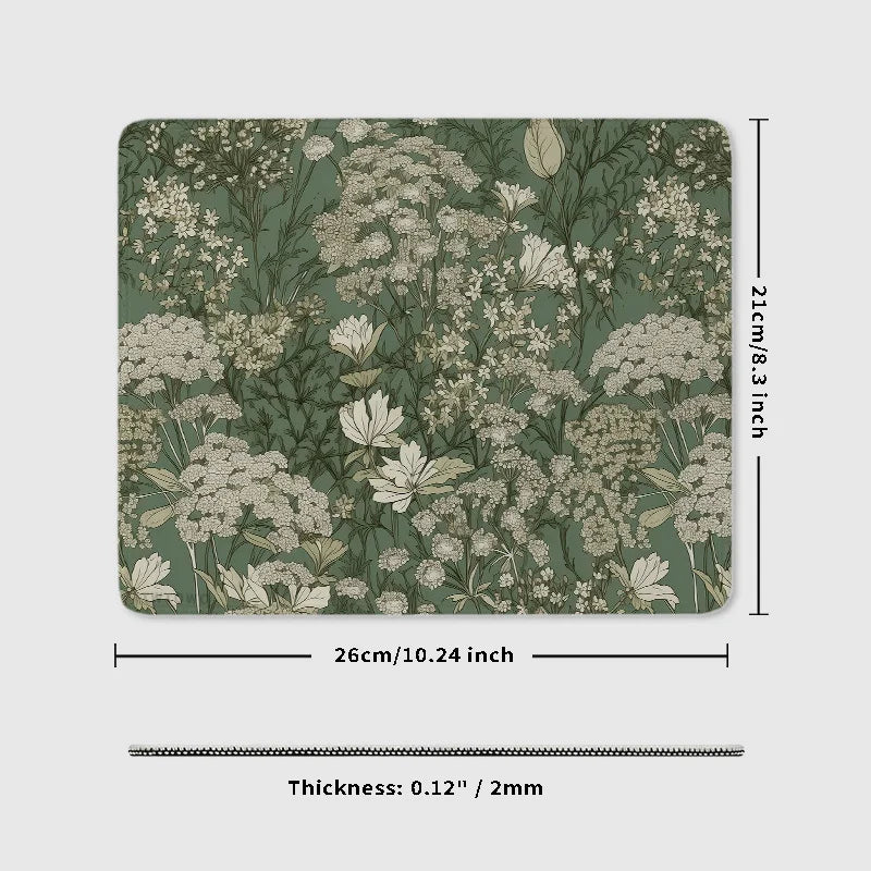 tapis souris fleurs vertes classique adhésif anti dérapant caoutchouc blanc gaming