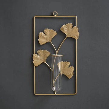 vase mural moderne or transparent feuilles dorées clips vases verre fleurs artificielles geometrique