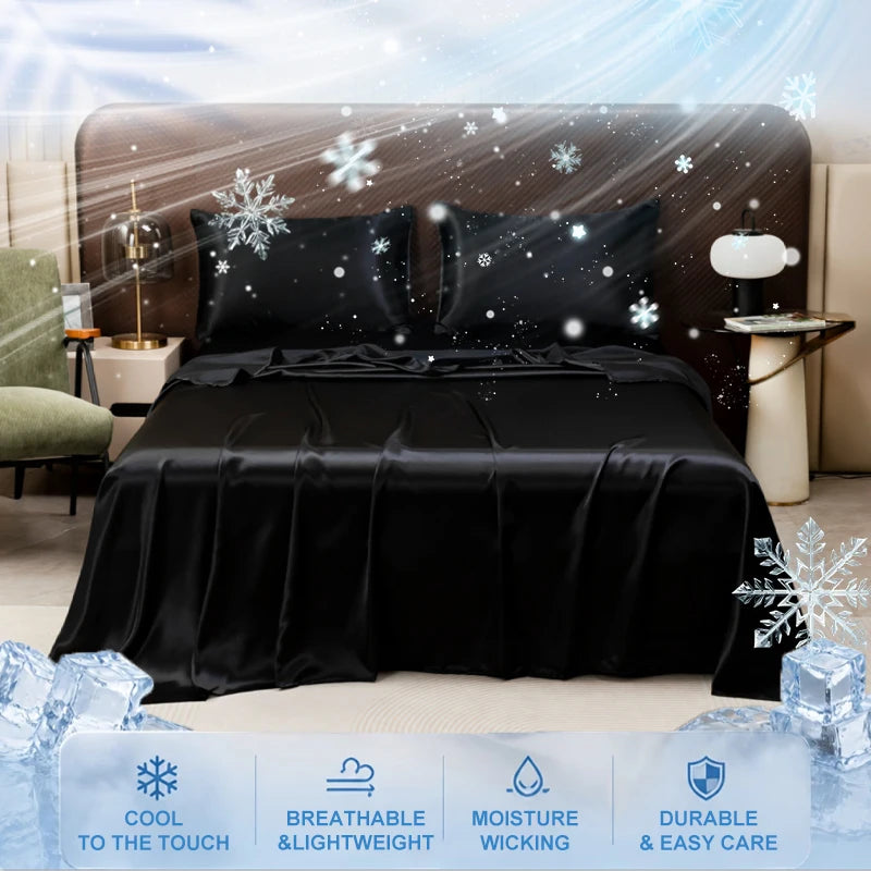 drap plat lit satin brillant effet soie glacée respirant été moderne élégant
