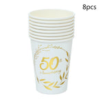 assiettes jetables dorées festives 8pcs anniversaire guirlandes feuilles textes classiques blancs