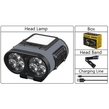 lampe frontale rechargeable led gris argenté réglable chasse pêche vélo emergency