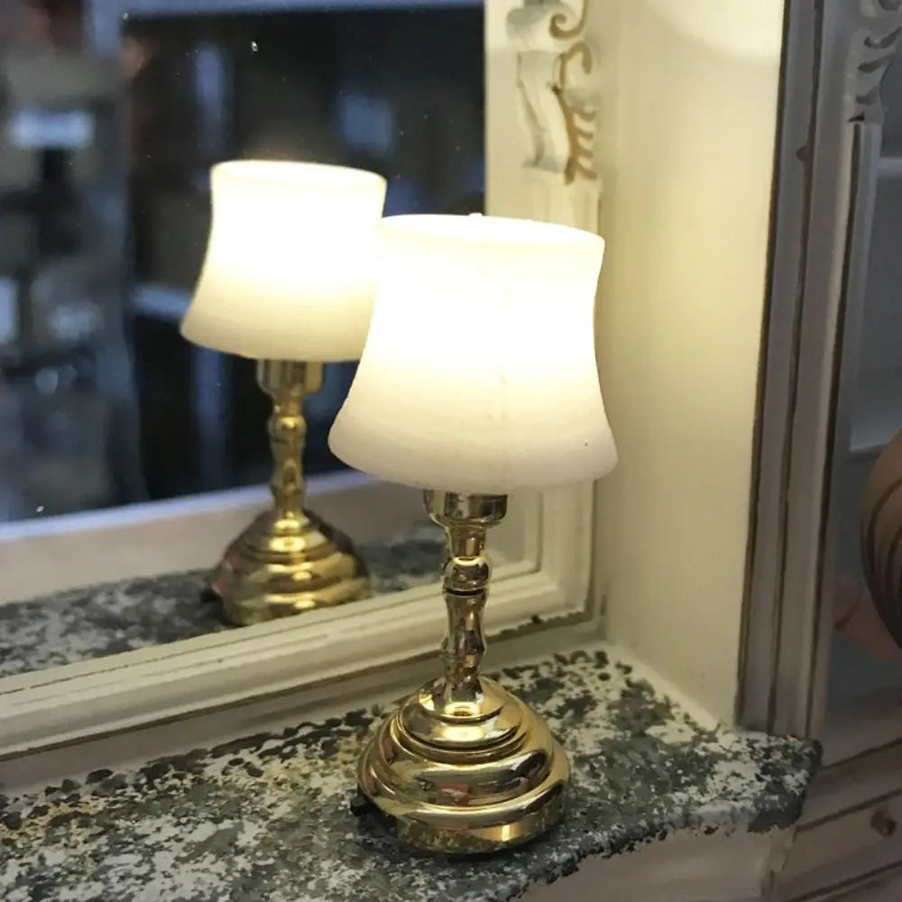 lampe table classique or blanc métal tissu 14ans+ miniature abat jour base