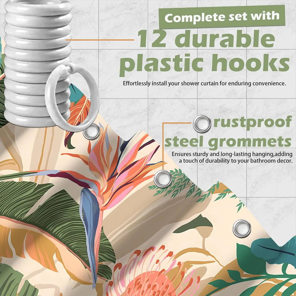 rideau douche tropical feuilles fleurs moderne multicolore opaques 12 71x71inch