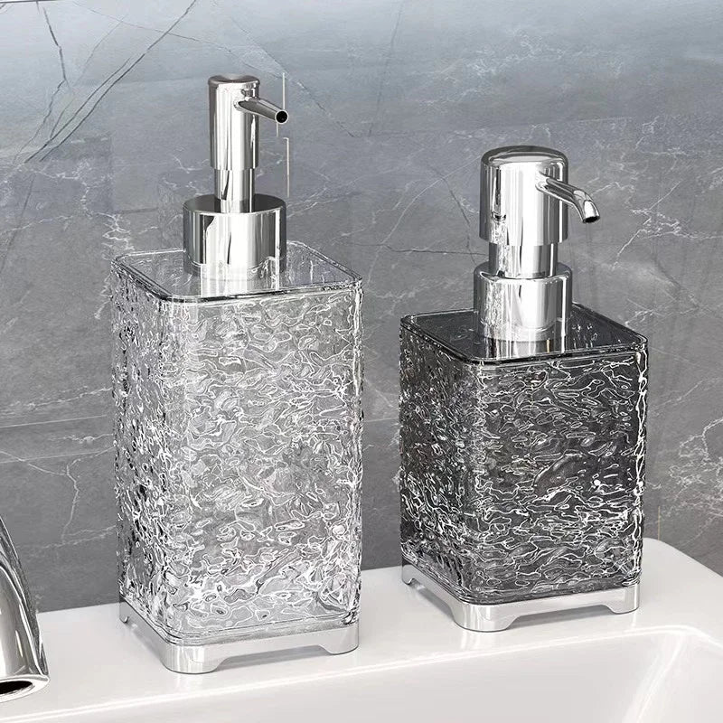 distributeur savon liquide transparent moderne texturé ligne ondulée base plate pompe pression plastique nouveau