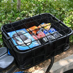 panier vélo noir robuste étanche filet transparent intérieur rembourré acier fixations porte bagage