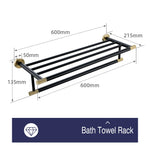 accessoires salle bains porte serviettes moderne porte savon noir doré texture moletée fixations élégants