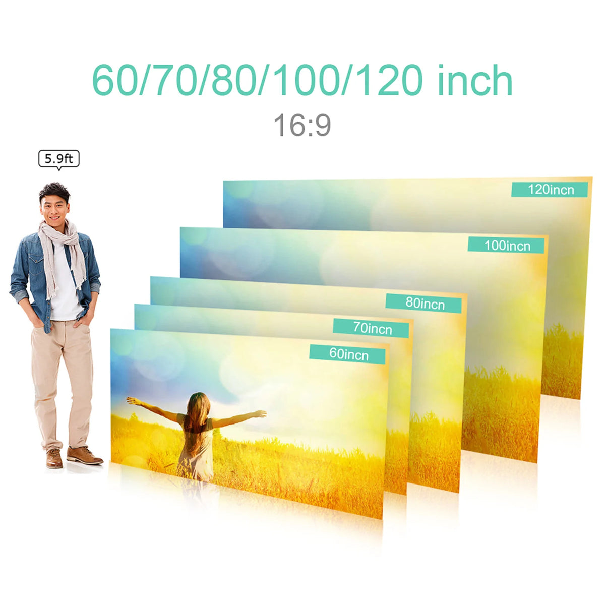 écran projection portable blanc moderne 60 70 80 100 120 pouces adhésifs minimaliste