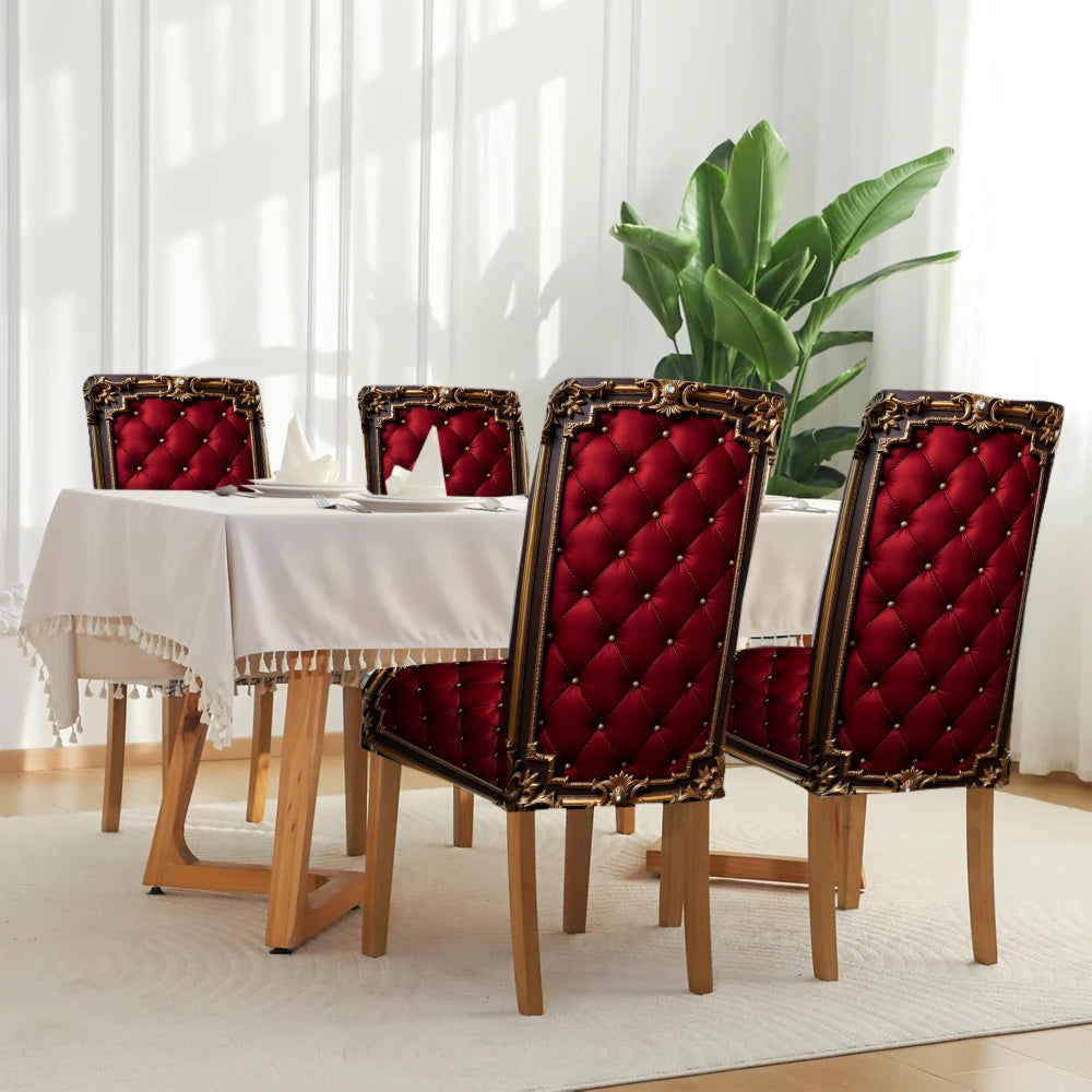 housses chaises dîner rouge foncé ornementées capitonnées élastiques machine lavables six pièces