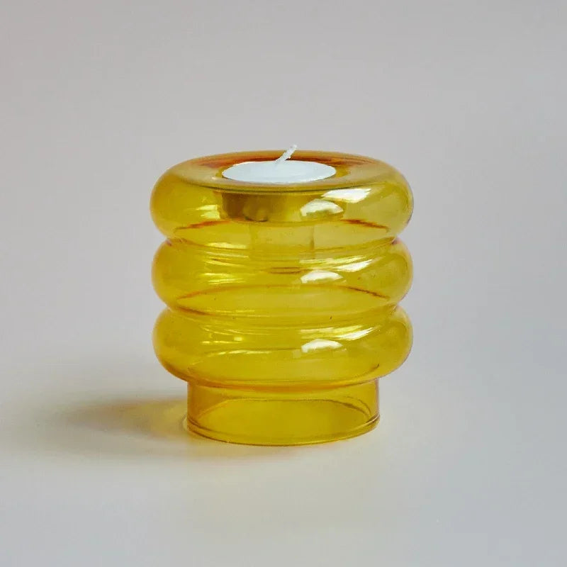 Support bougie moderne transparent orange jaune rose bleu chandelle bâton tealight décoration maison festive