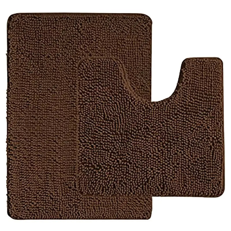 tapis bain marron foncé bouclé dense moderne confortable adhésif absorbant lavable machine deux pièces
