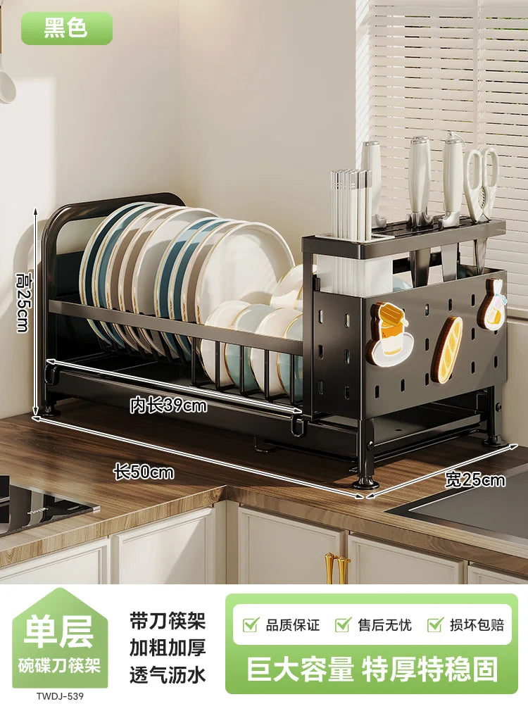étagère vaisselle double couche blanc moderne assiettes cuillères couteaux porte couteaux rangement cuisine