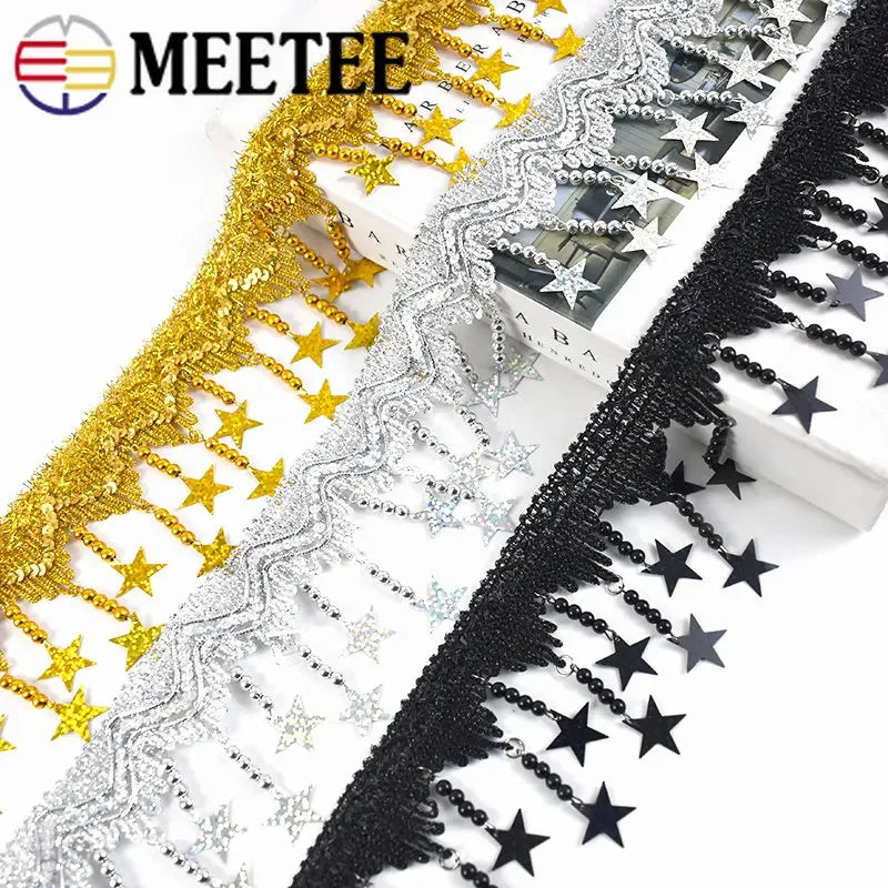 ruban décoratif or argent noir étoiles paillettes festif 85mm polyesterFRINGE TRIM SEQUIN TASSEL TRIM