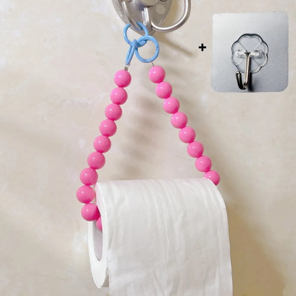 support rouleau papier toilette moderne rondes rose bleu clair blanc 46cm anneaux métalliques salle