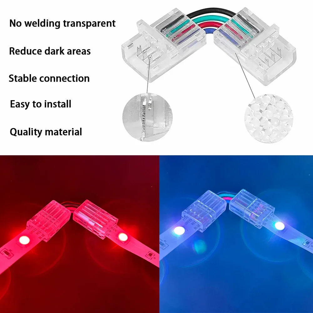 connecteurs led transparents 10mm 8mm 12mm 2pin 3pin 4pin 5pin clips modernes no welding