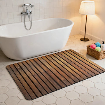 tapis bain noir texturé antidérapant caoutchouc minimaliste salle bain moderne 40x60 50x80