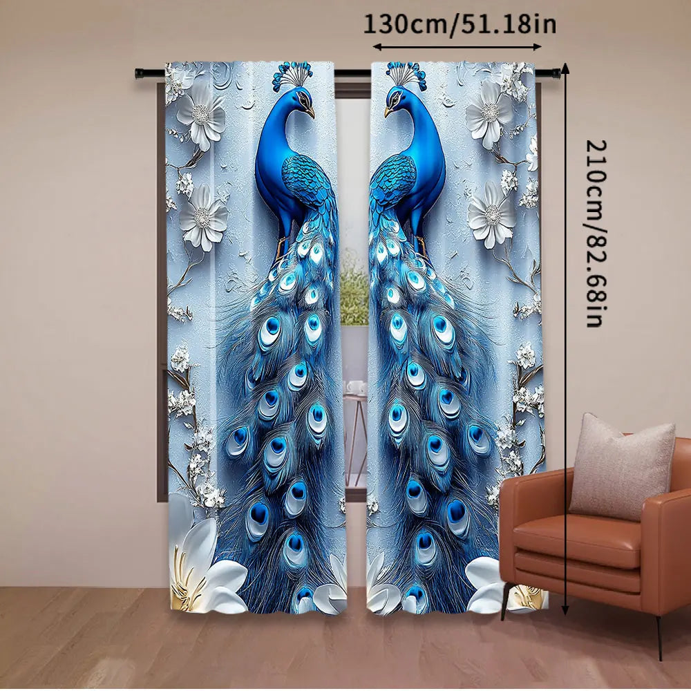 rideaux fenêtre deux pièces paons fleurs exotique floral opacité polyester moderne chambre salon